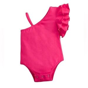 Adorable Baby Girl Pink Asymmetrical Ruffle‎ One-Piece Romper Size 12-18 Months